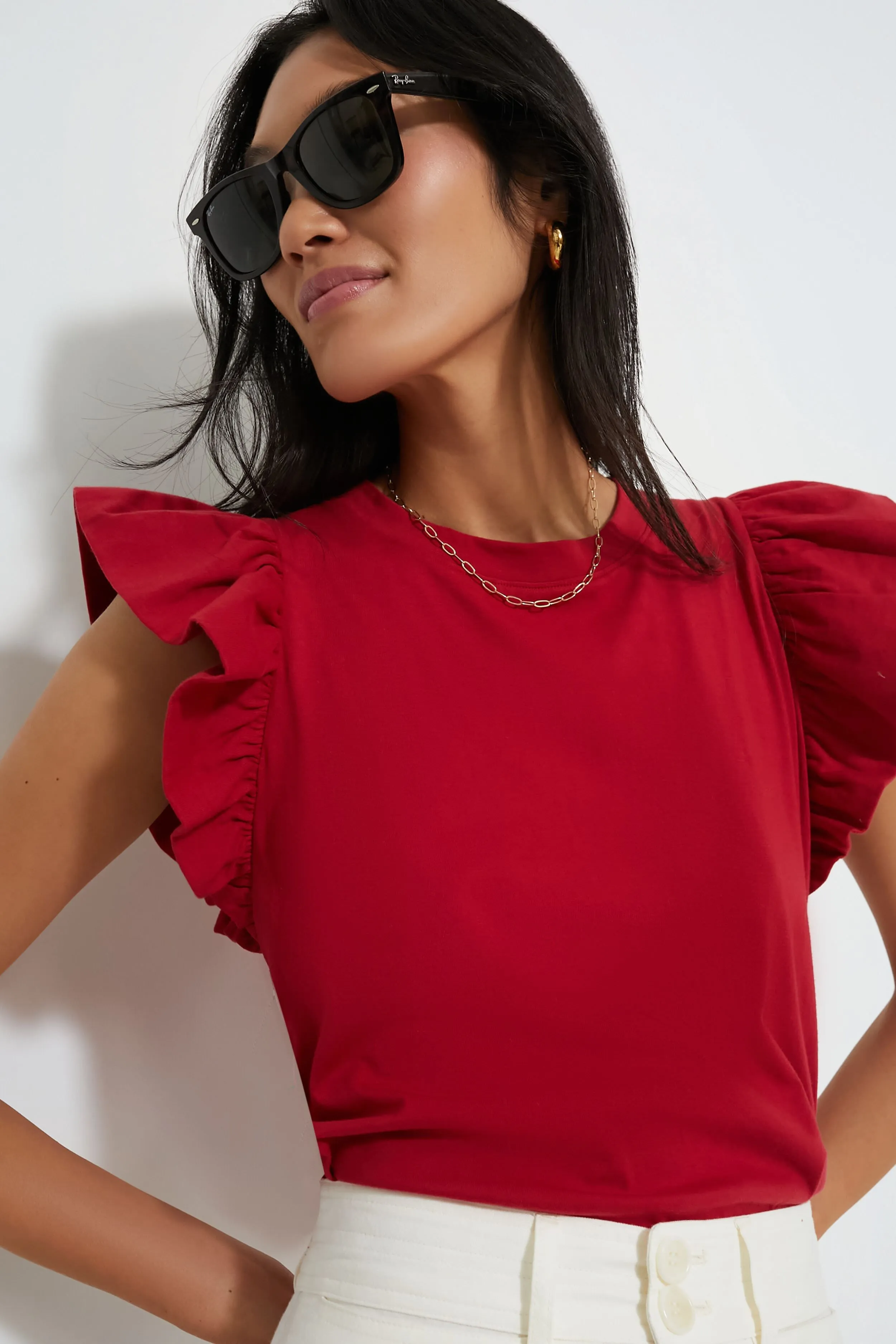 Red Kaia Flutter Sleeve Tee sold by Tuckernuck product image thumbnail 3