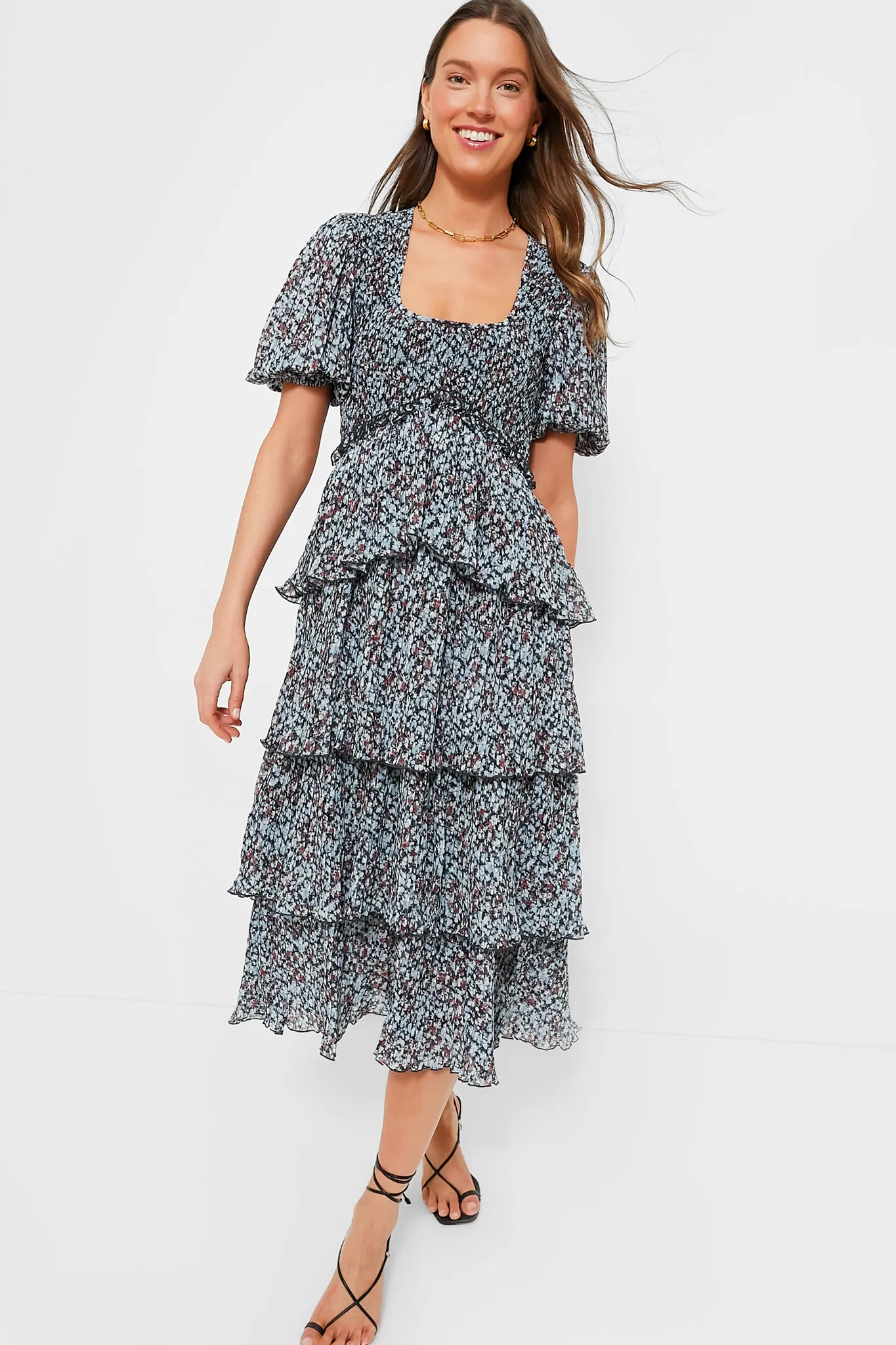 Phantom Pleated Georgette Layer Smock Midi Dress sold by Tuckernuck