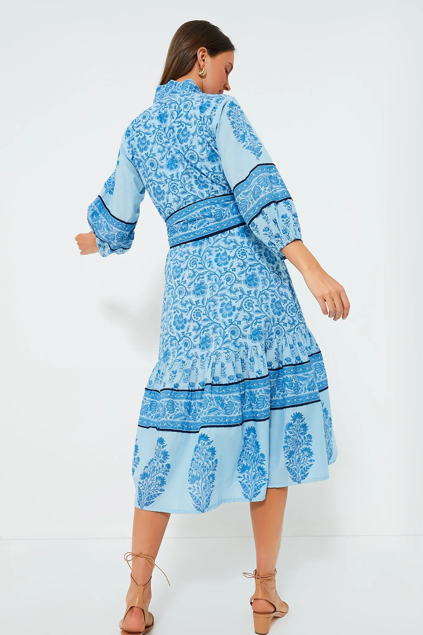 Exclusive Aqua Blue Multi Midi Flounce Victorian Frieze Dress sold by Tuckernuck product image thumbnail 4