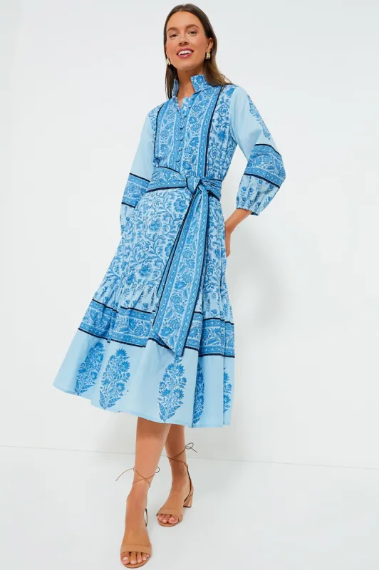 Exclusive Aqua Blue Multi Midi Flounce Victorian Frieze Dress made by Tuckernuck