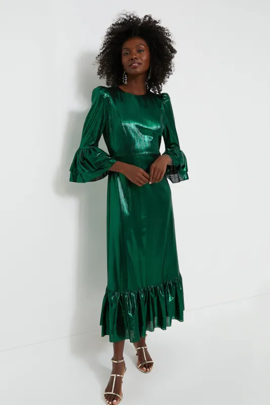 Emerald Crinkle Lurex Lillith Dress sold by Tuckernuck