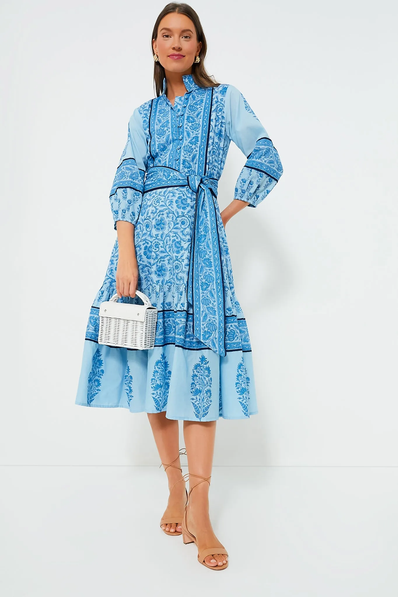 Exclusive Aqua Blue Multi Midi Flounce Victorian Frieze Dress sold by Tuckernuck product image thumbnail 2