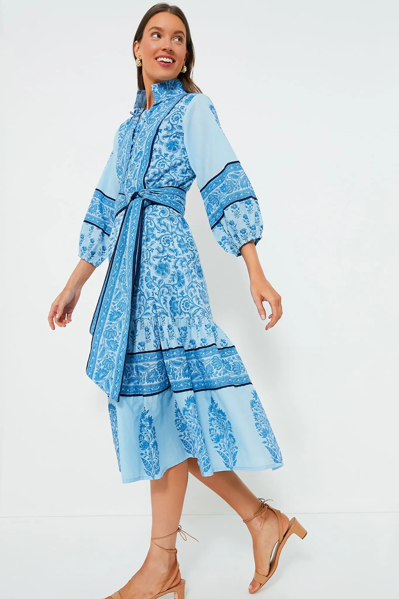 Exclusive Aqua Blue Multi Midi Flounce Victorian Frieze Dress sold by Tuckernuck product image thumbnail 3
