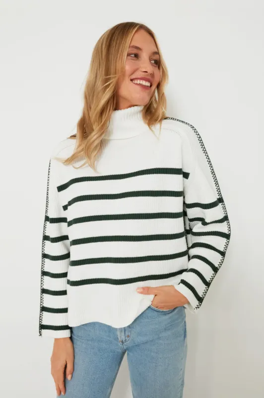 White & Forest Green Striped Emsley Turtleneck sold by Tuckernuck