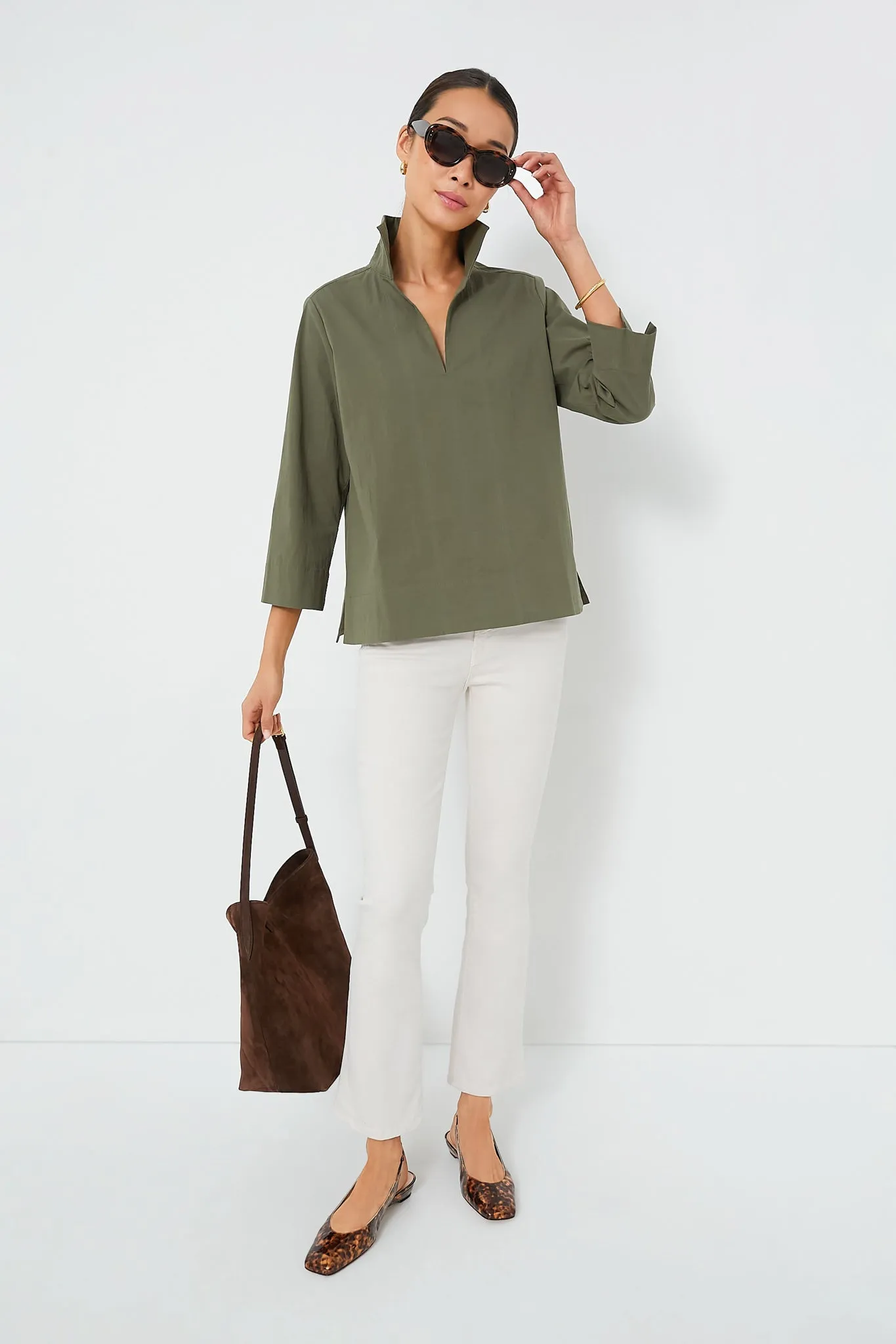 Olive Green Margot Stand Collar Blouse sold by Tuckernuck product image thumbnail 2