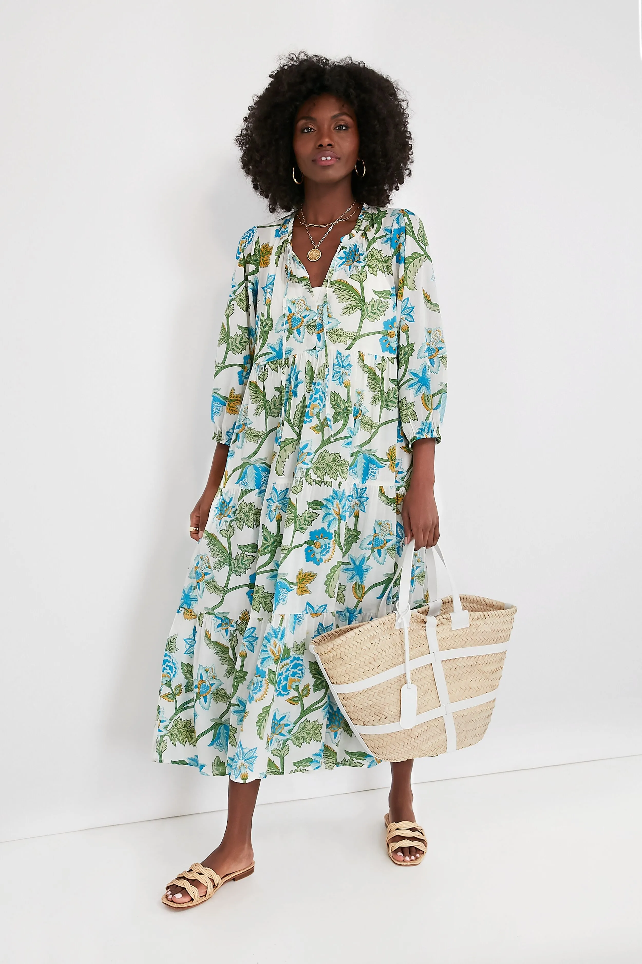 Sea Glass Chintz Long Sleeve Salty Paloma Caftan sold by Tuckernuck product image thumbnail 2