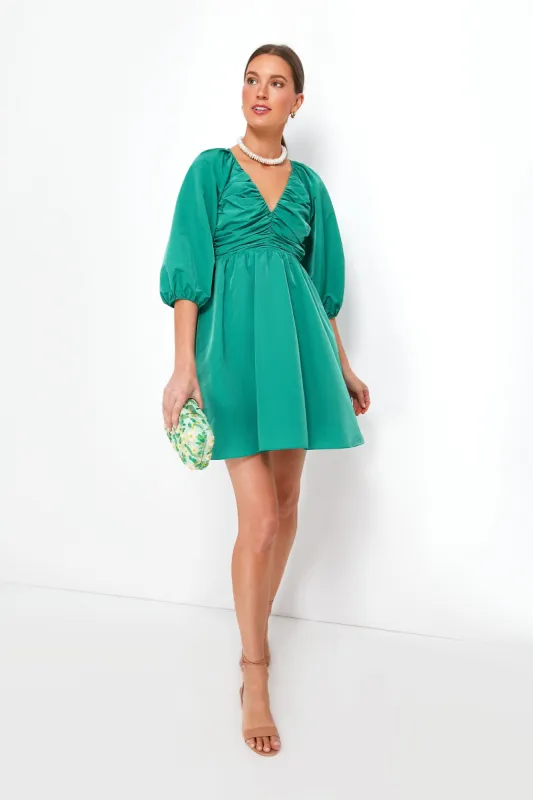 Green Ruched V-Neck Genevieve Mini Dress sold by Tuckernuck