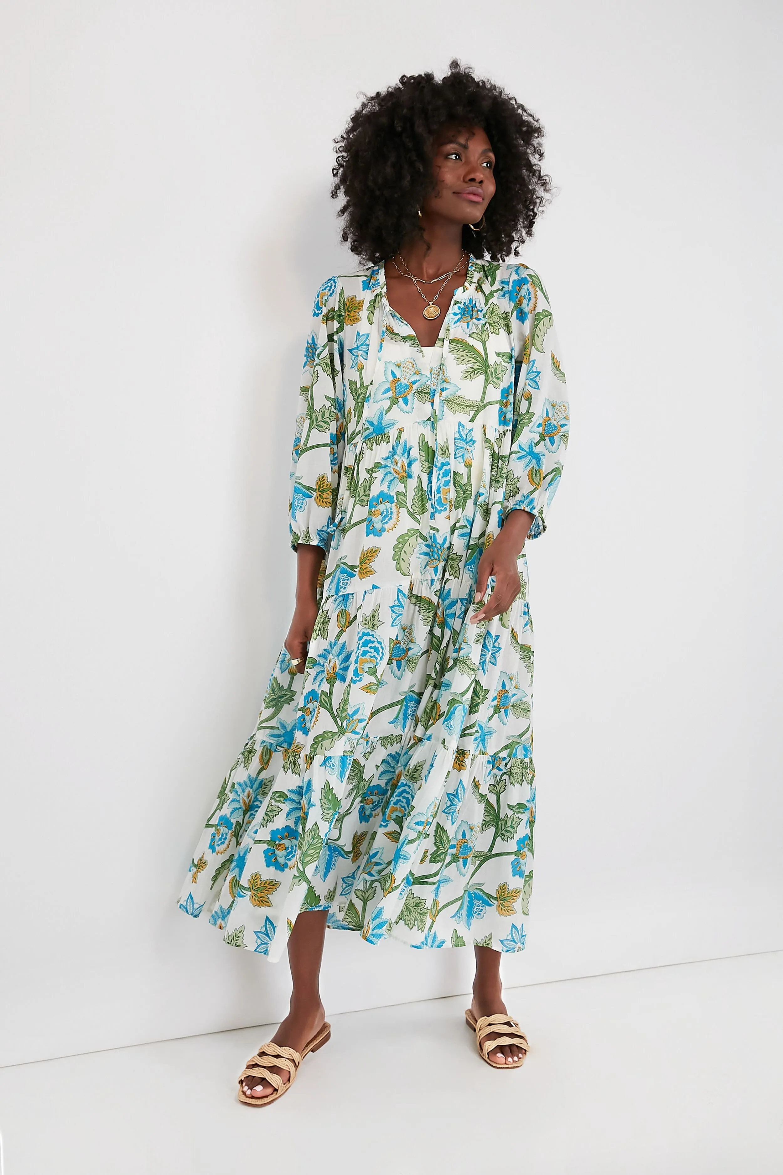 Sea Glass Chintz Long Sleeve Salty Paloma Caftan sold by Tuckernuck