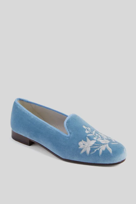 Wedgewood Blue Velvet Chinapaper Slippers sold by Tuckernuck