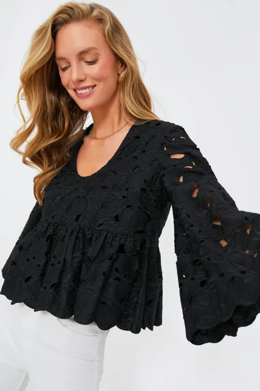Black Floral Lace Sylvie Blouse sold by Tuckernuck
