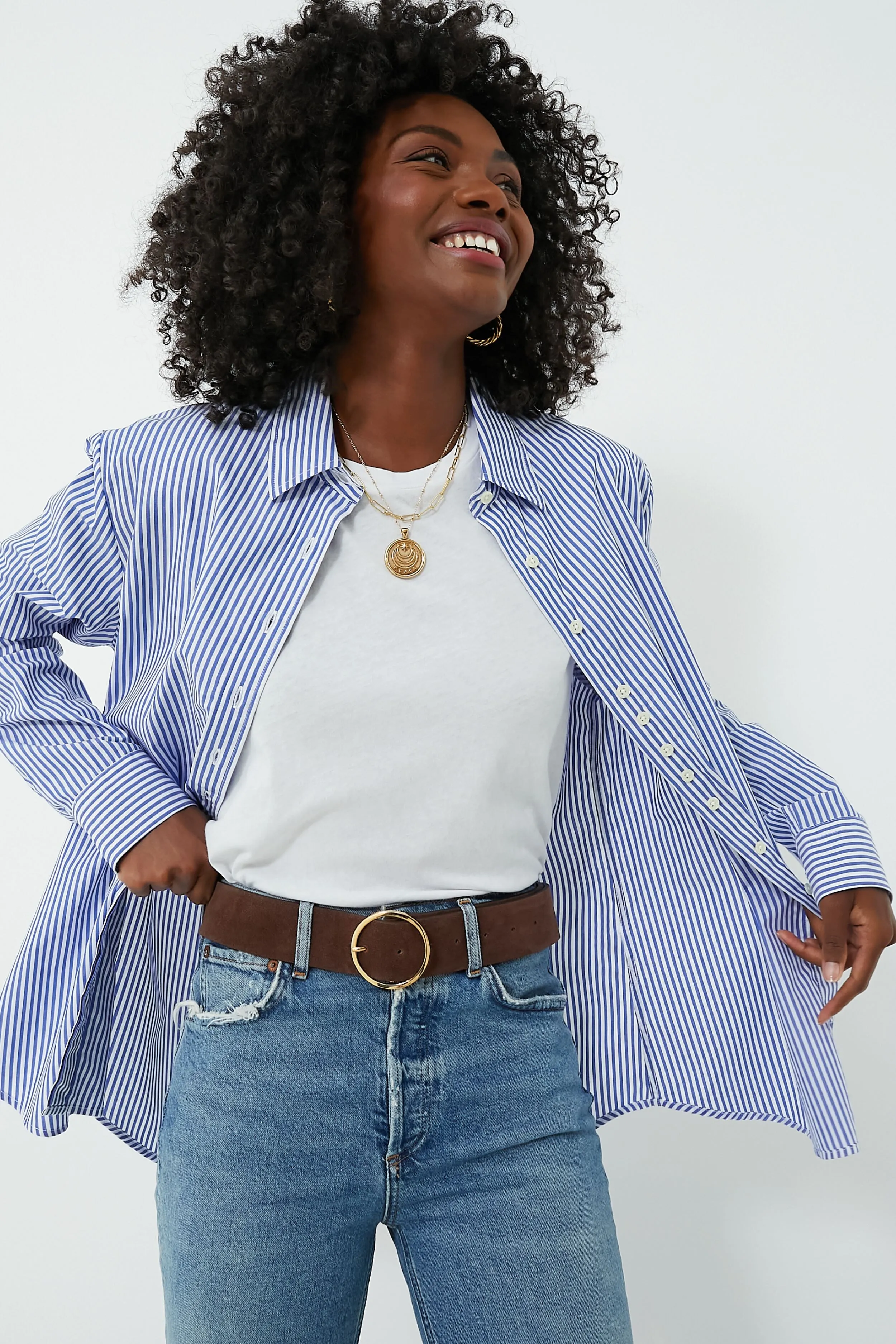 Blue and White Stripe Boyfriend Shirt sold by Tuckernuck product image thumbnail 2