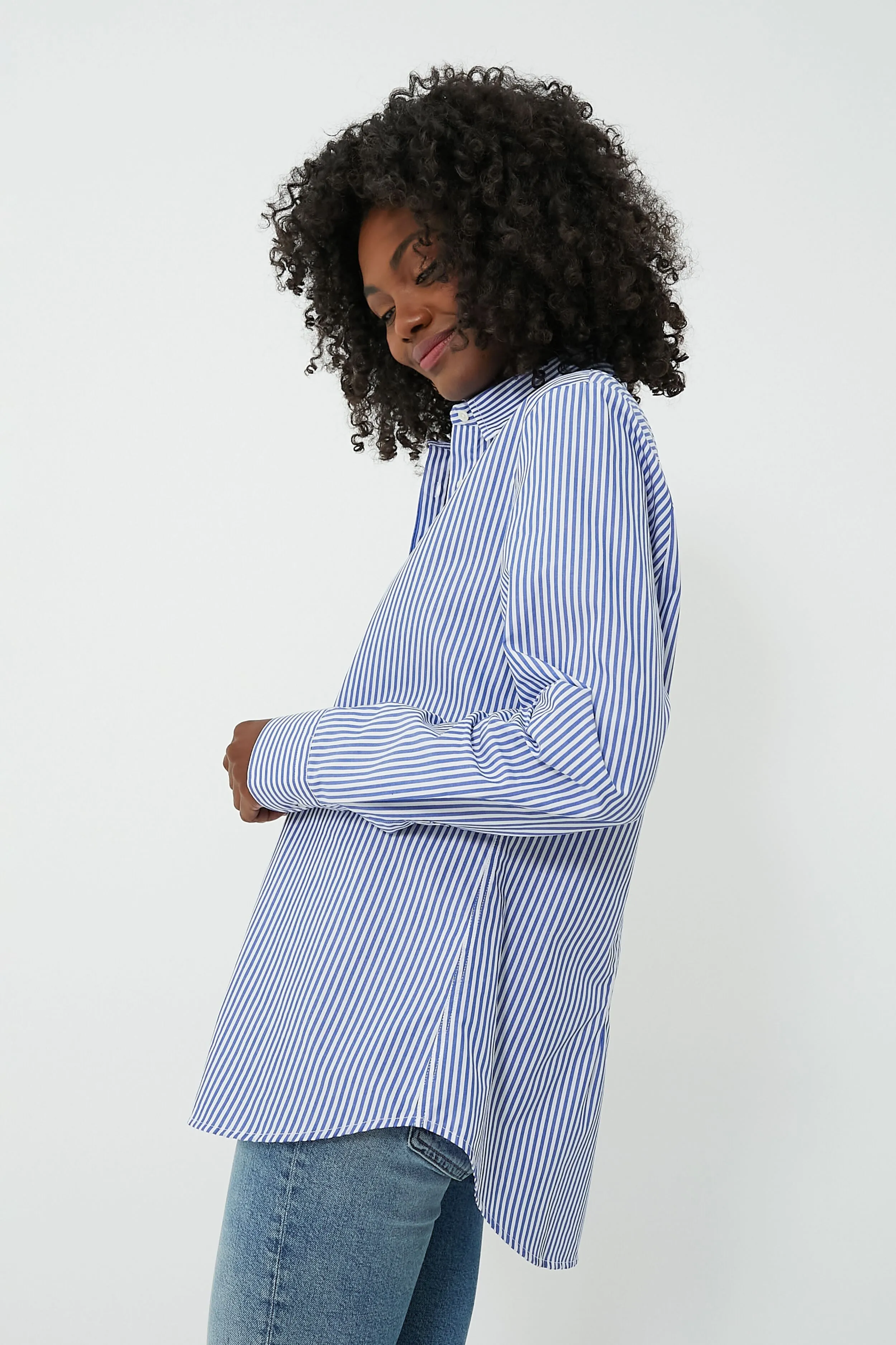 Blue and White Stripe Boyfriend Shirt sold by Tuckernuck product image thumbnail 3