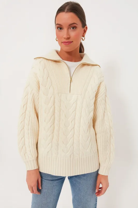 Winter White Daria Half Zip Cable Knit sold by Tuckernuck