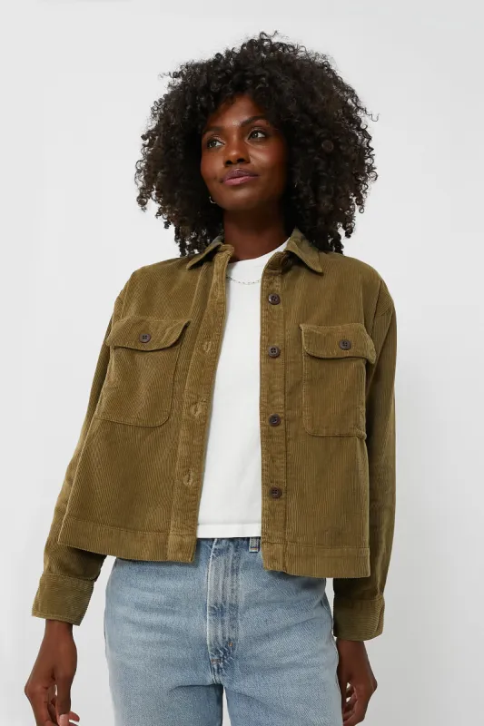 Military Olive Stretch Cord Overshirt made by Faherty