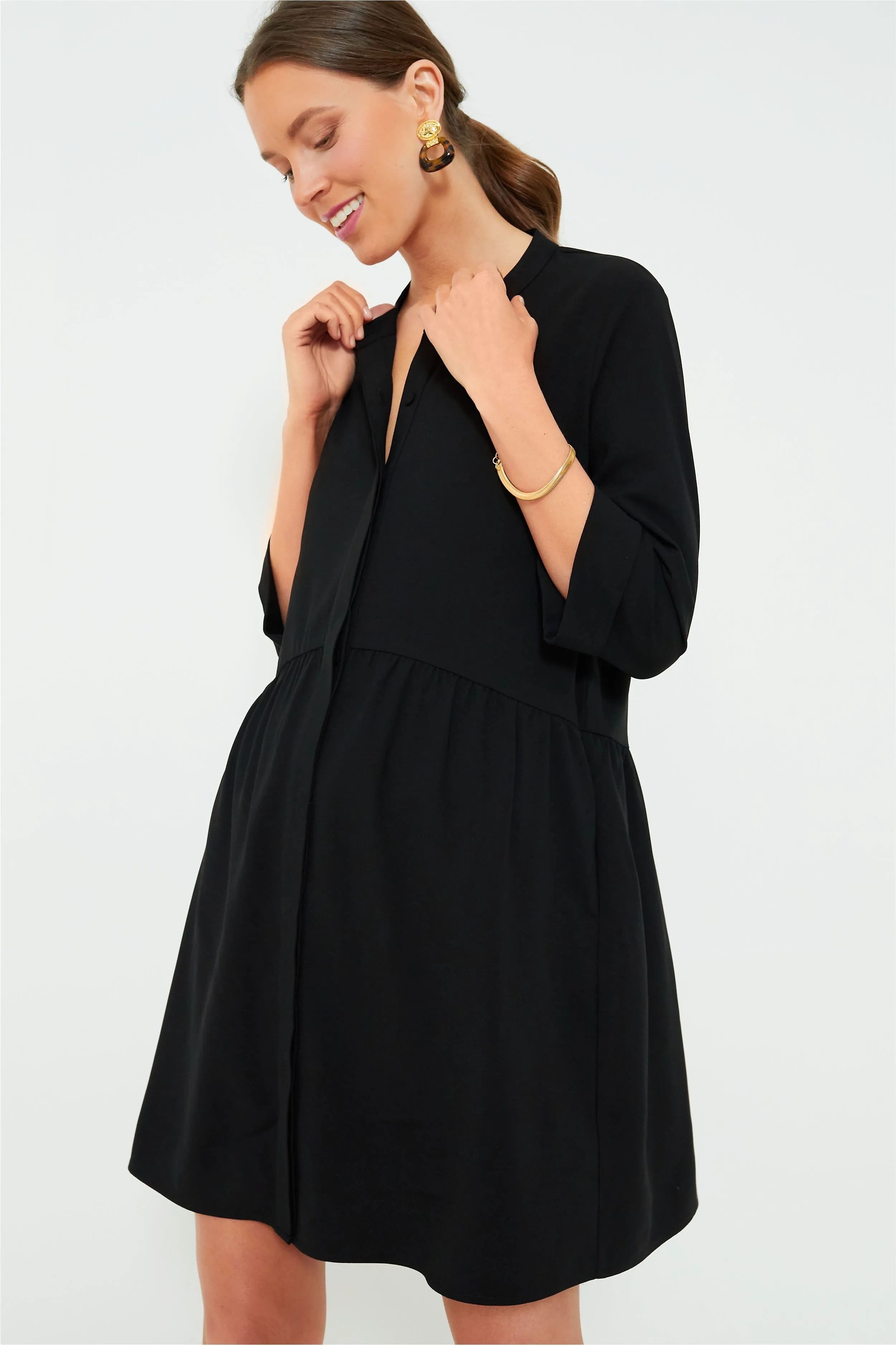 Black Stretch Crepe Royal Shirt Dress sold by Tuckernuck product image thumbnail 2