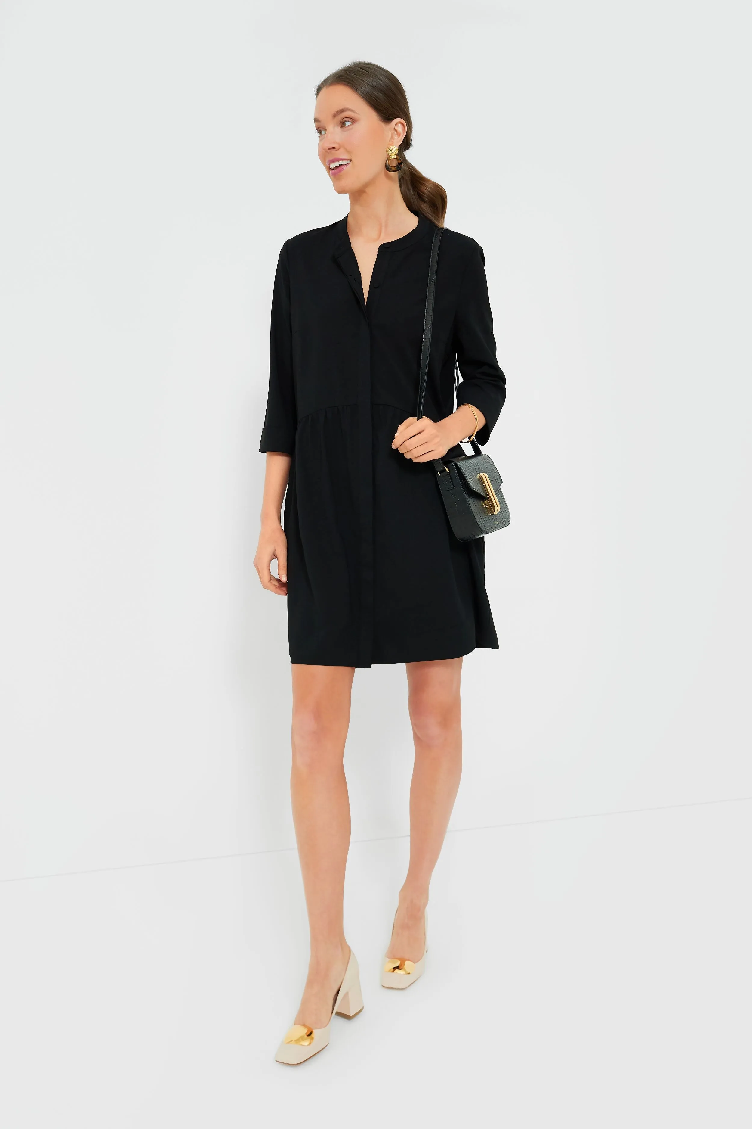 Black Stretch Crepe Royal Shirt Dress sold by Tuckernuck