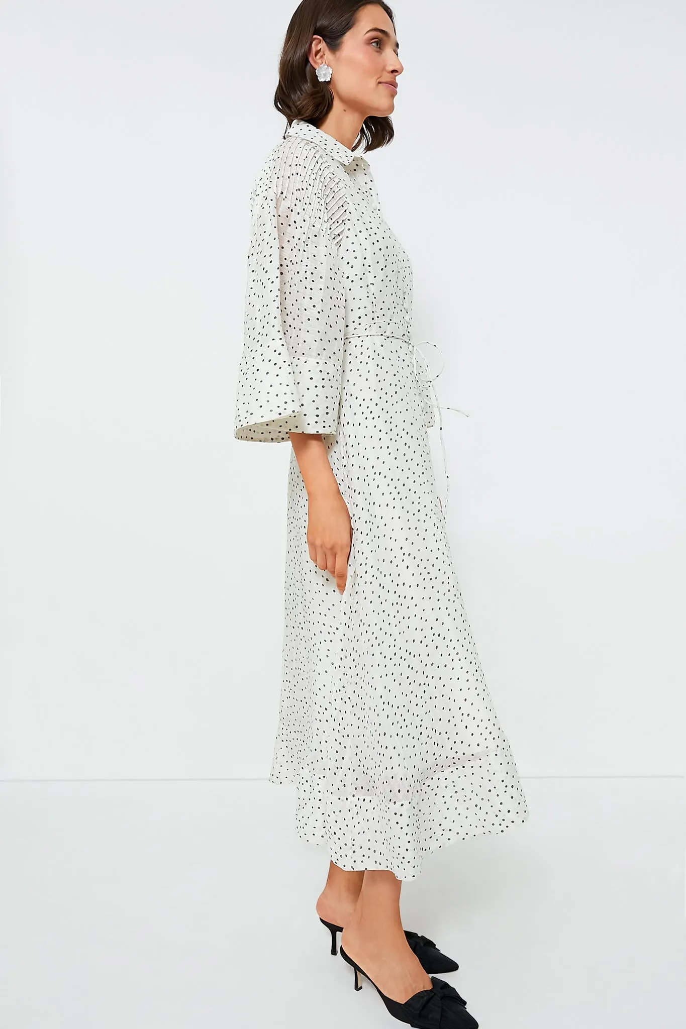 Antique Black Spot Dottie Silk Linen Midi Shirt Dress sold by Tuckernuck product image thumbnail 3