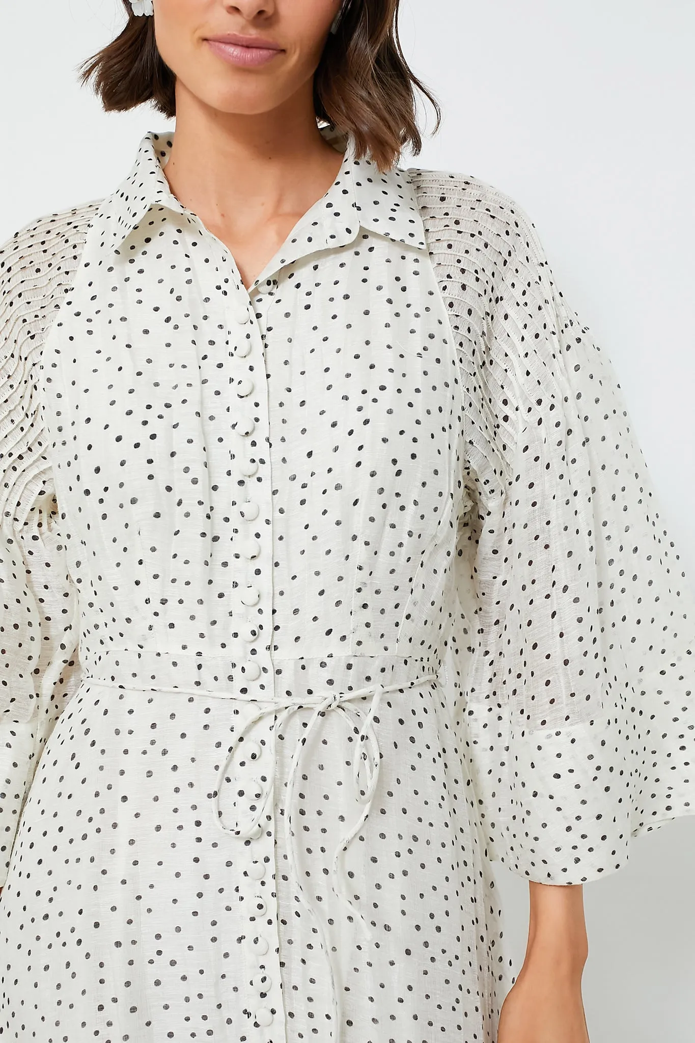 Antique Black Spot Dottie Silk Linen Midi Shirt Dress sold by Tuckernuck product image thumbnail 5