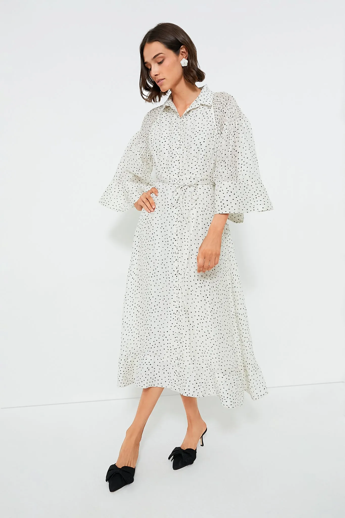 Antique Black Spot Dottie Silk Linen Midi Shirt Dress sold by Tuckernuck product image thumbnail 2