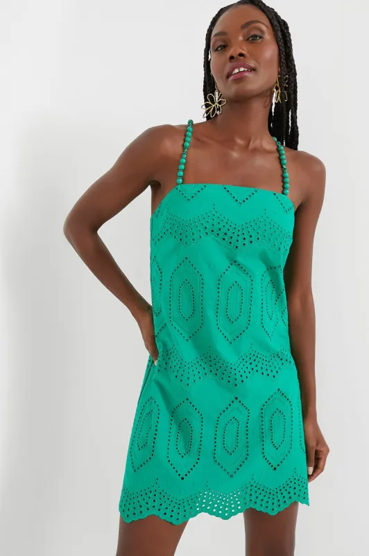 Green Eyelet Beaded Strap Mini Ibiza Dress sold by Tuckernuck