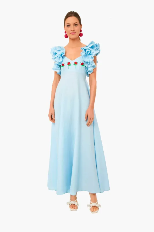 Light Lagoon Demre Linen Embroidered Maxi Dress sold by Tuckernuck