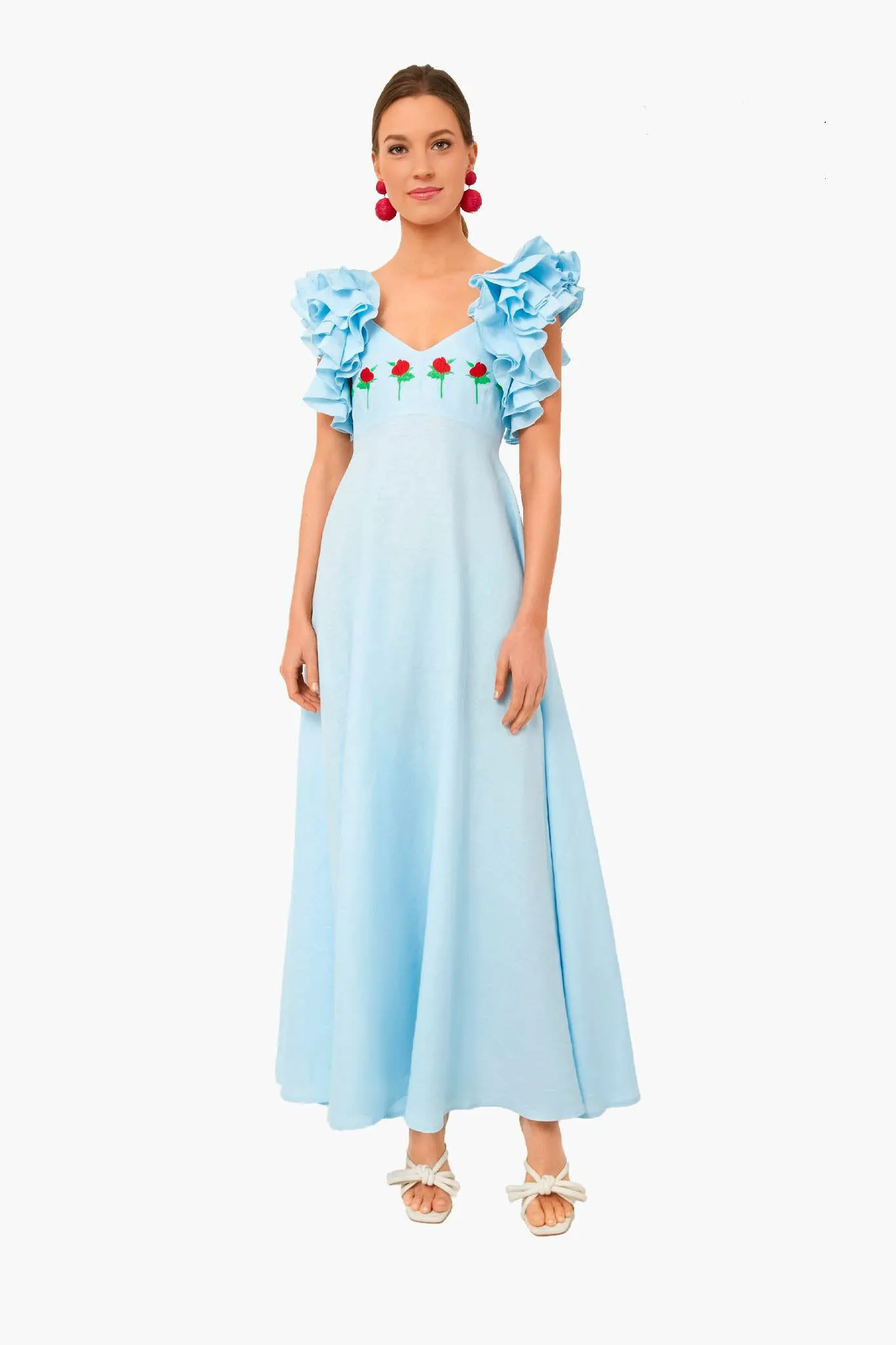 Light Lagoon Demre Linen Embroidered Maxi Dress sold by Tuckernuck