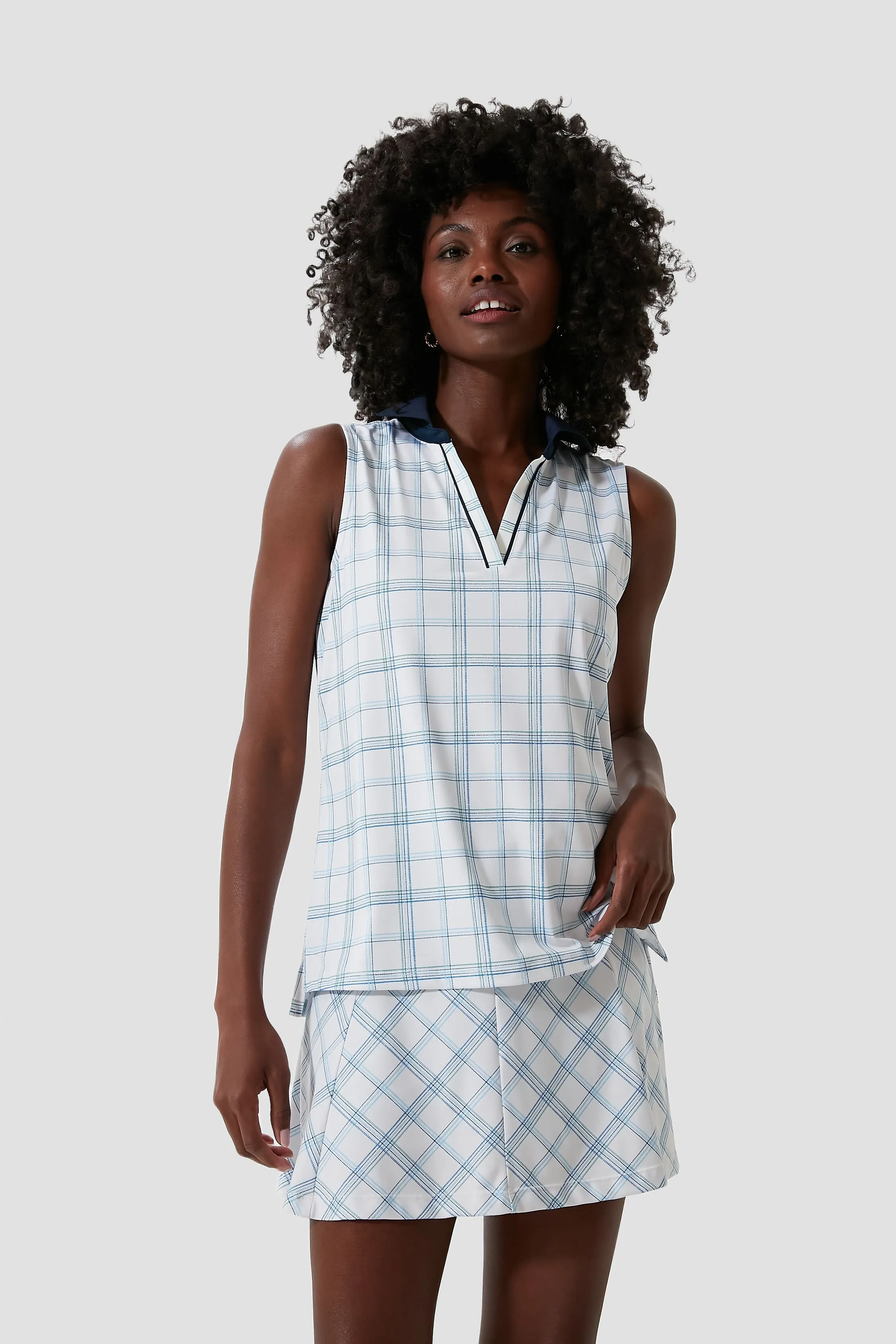Provincial Plaid Sleeveless Caroline Polo sold by Tuckernuck