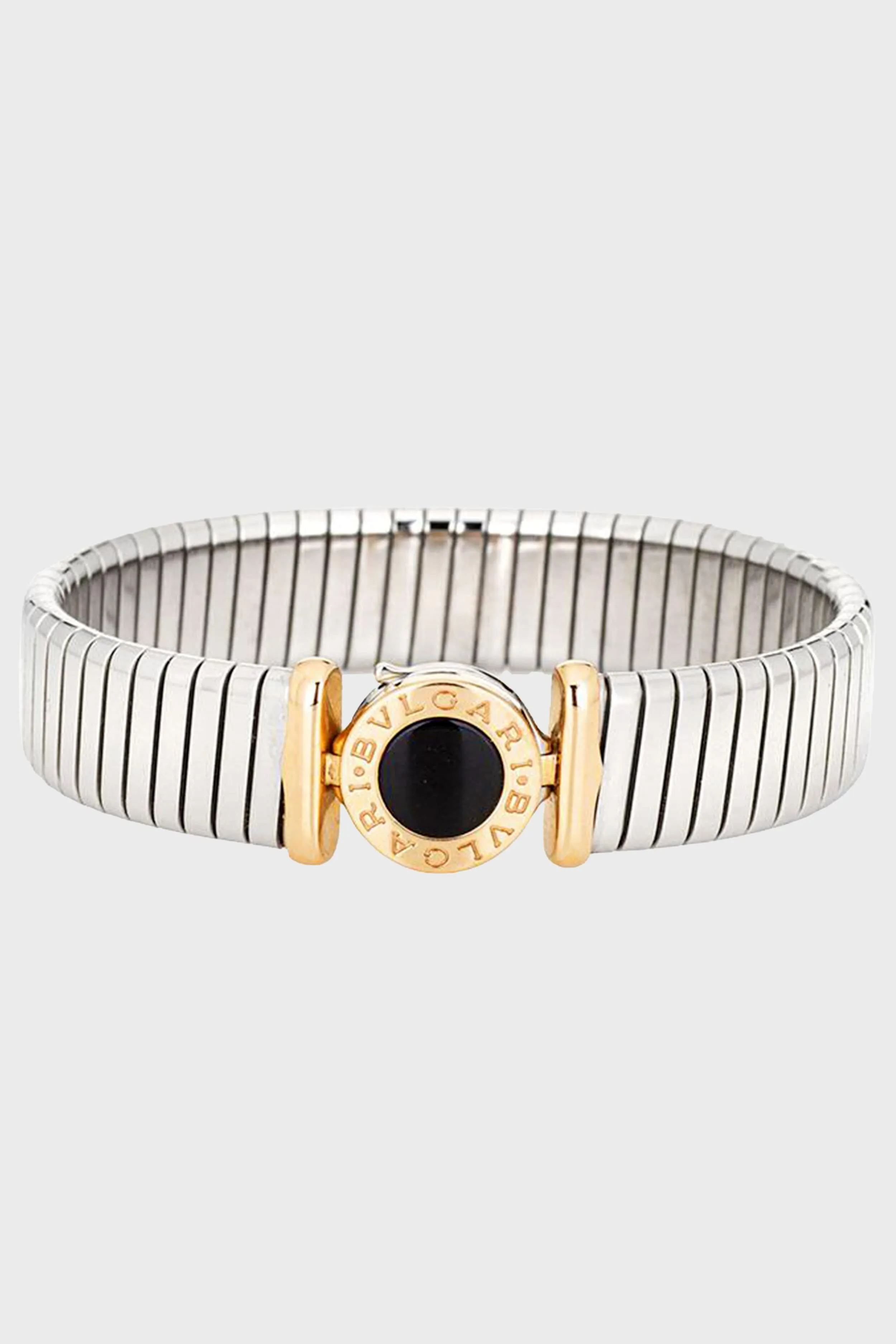 Bulgari Tubogas Onyx, 18k Gold & Stainless Steel Bangle Bracelet sold by Tuckernuck