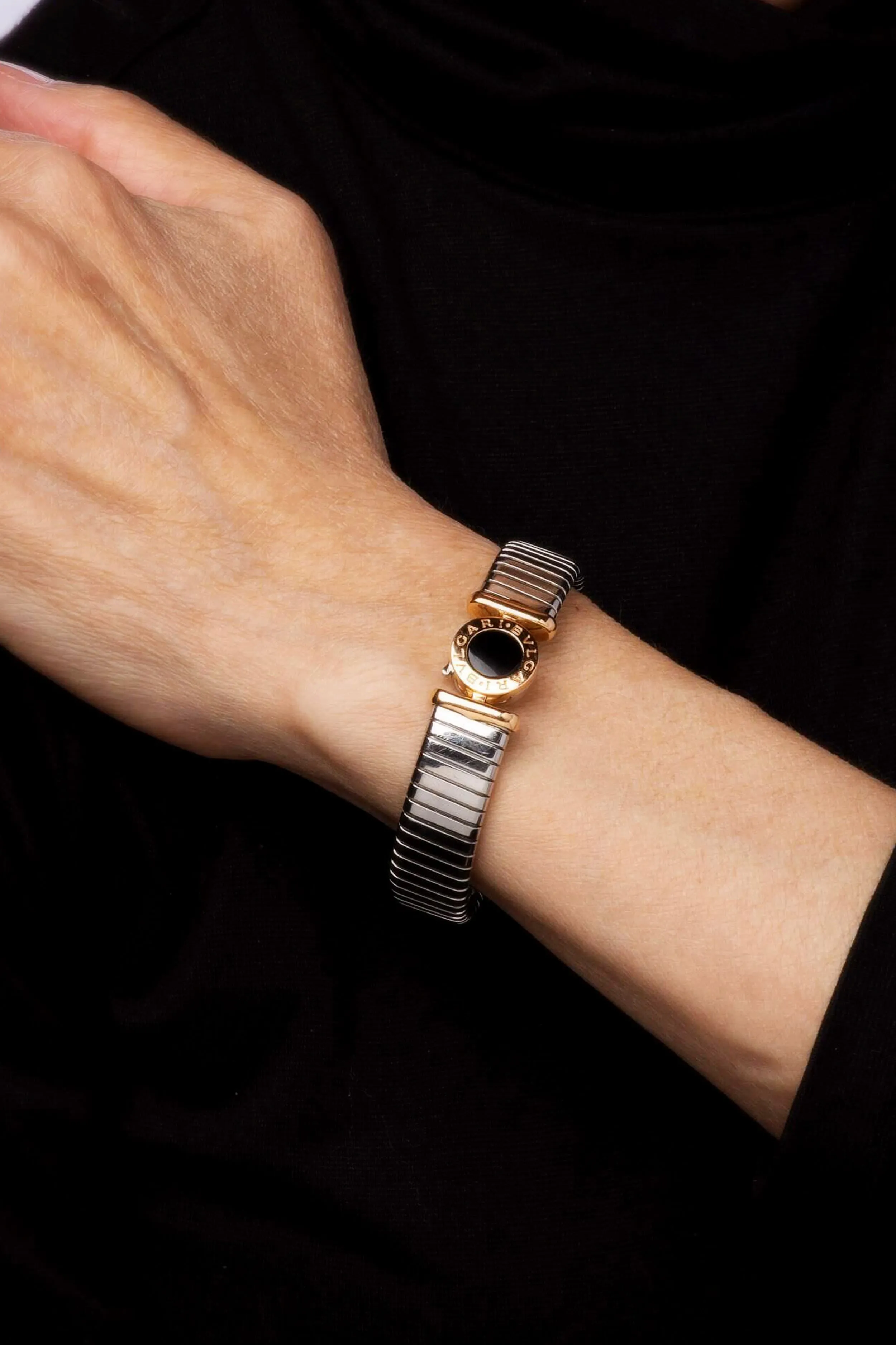 Bulgari Tubogas Onyx, 18k Gold & Stainless Steel Bangle Bracelet sold by Tuckernuck product image thumbnail 2