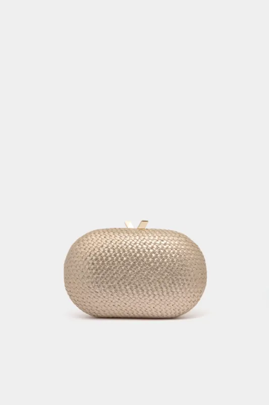 Gold Lucia Woven Oval Clutch sold by Tuckernuck
