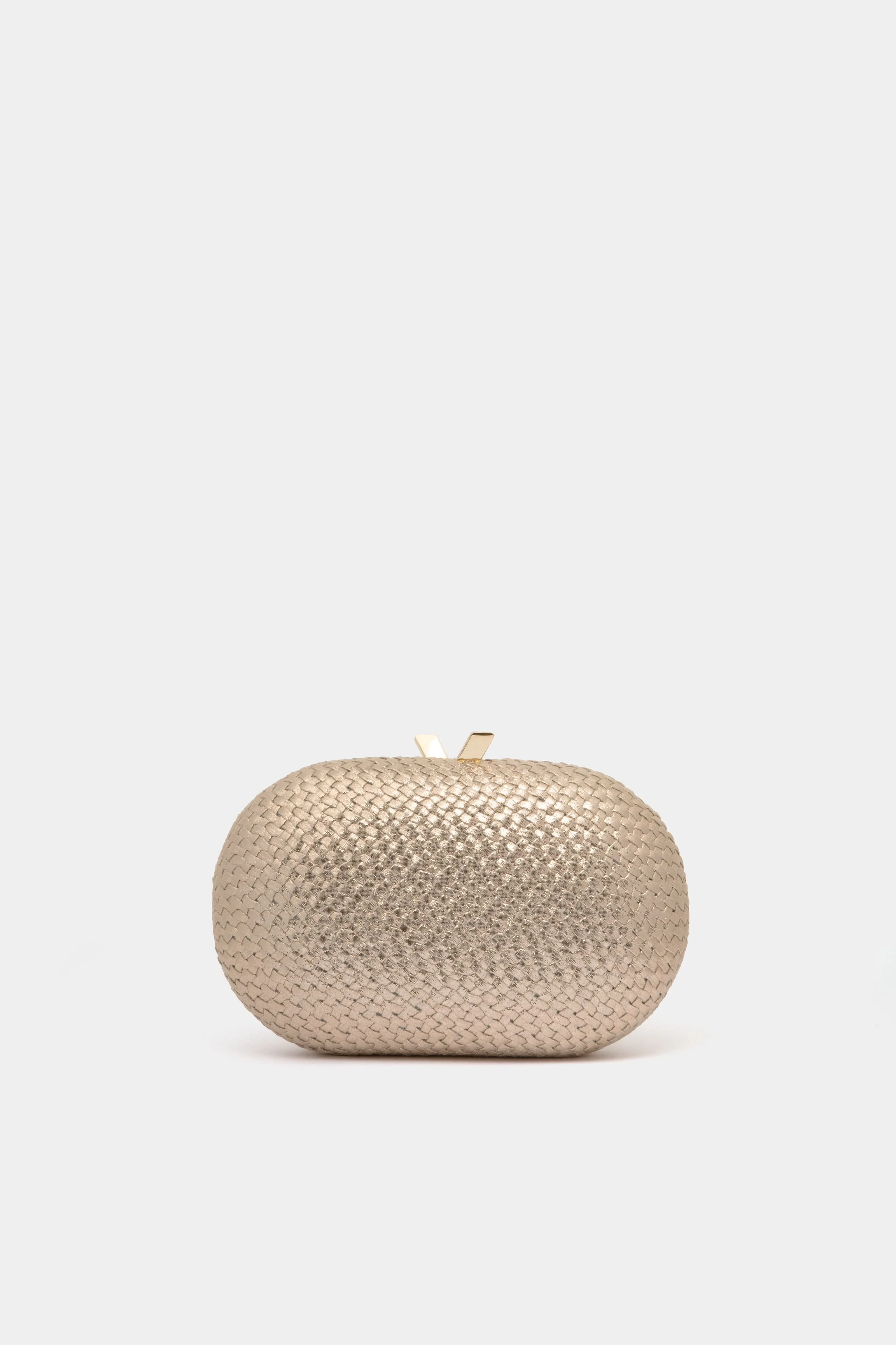 Gold Lucia Woven Oval Clutch sold by Tuckernuck