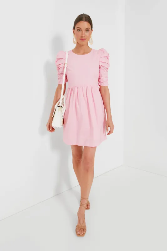 Pink Ruched Puff Sleeve Barbie Mini Dress sold by Tuckernuck