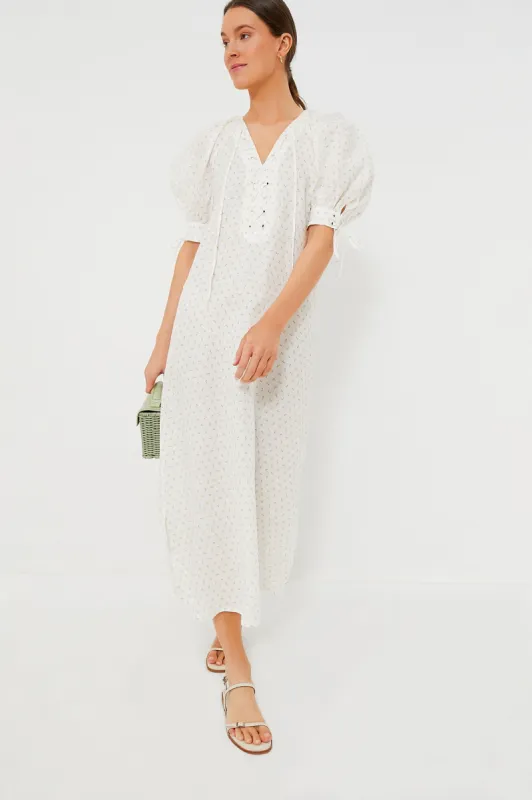 White and Pink Rose Garden Linen Dress sold by Tuckernuck