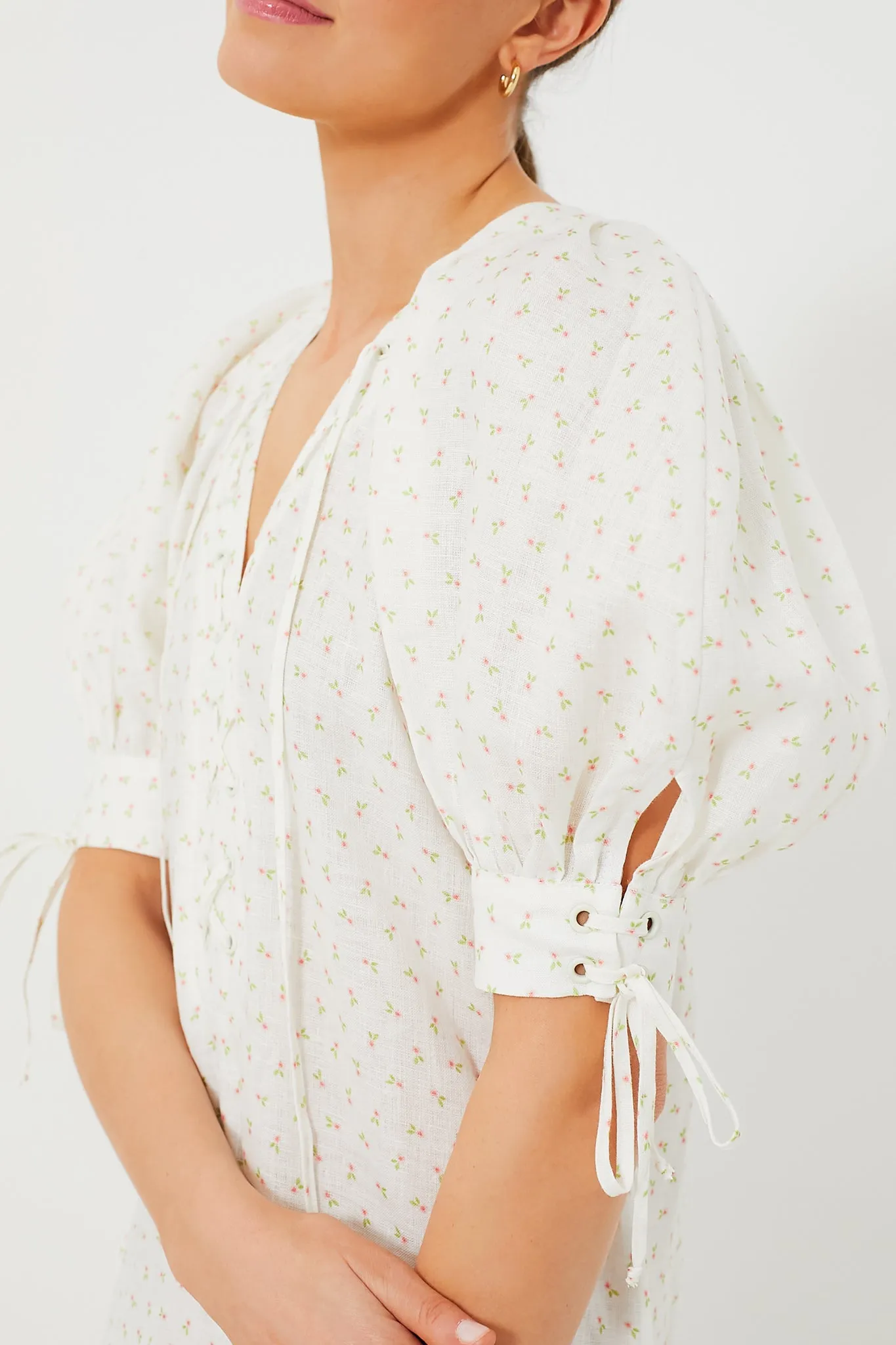 White and Pink Rose Garden Linen Dress sold by Tuckernuck product image thumbnail 2