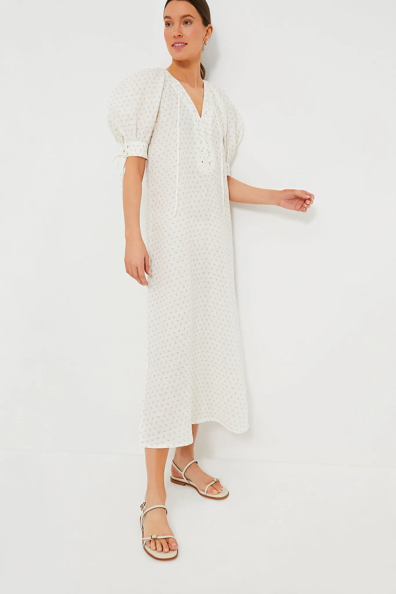 White and Pink Rose Garden Linen Dress sold by Tuckernuck product image thumbnail 3