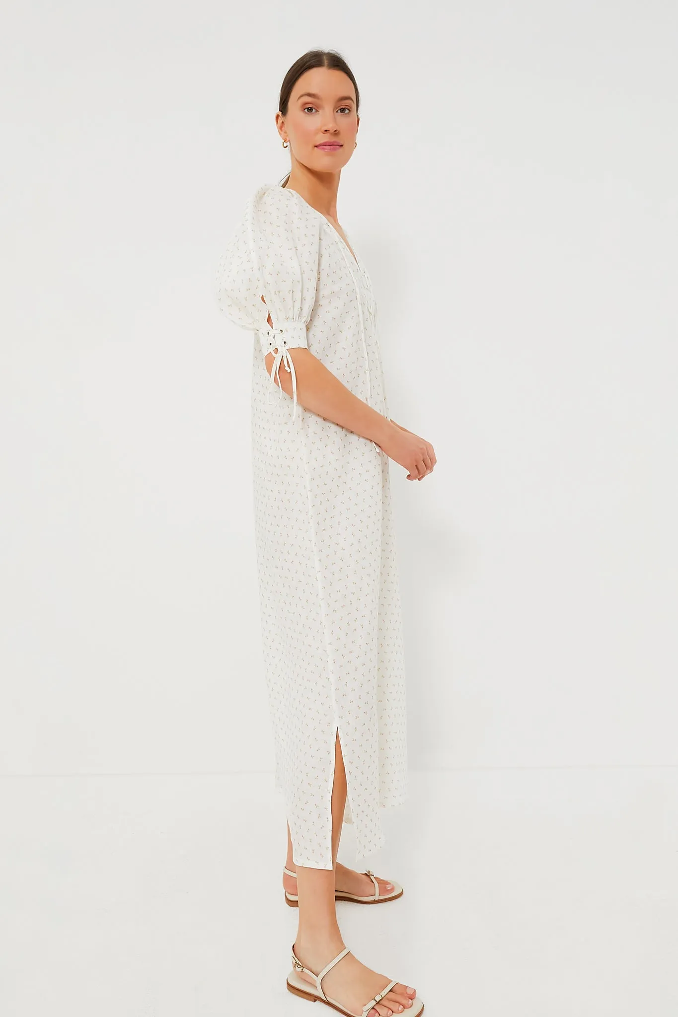 White and Pink Rose Garden Linen Dress sold by Tuckernuck product image thumbnail 4