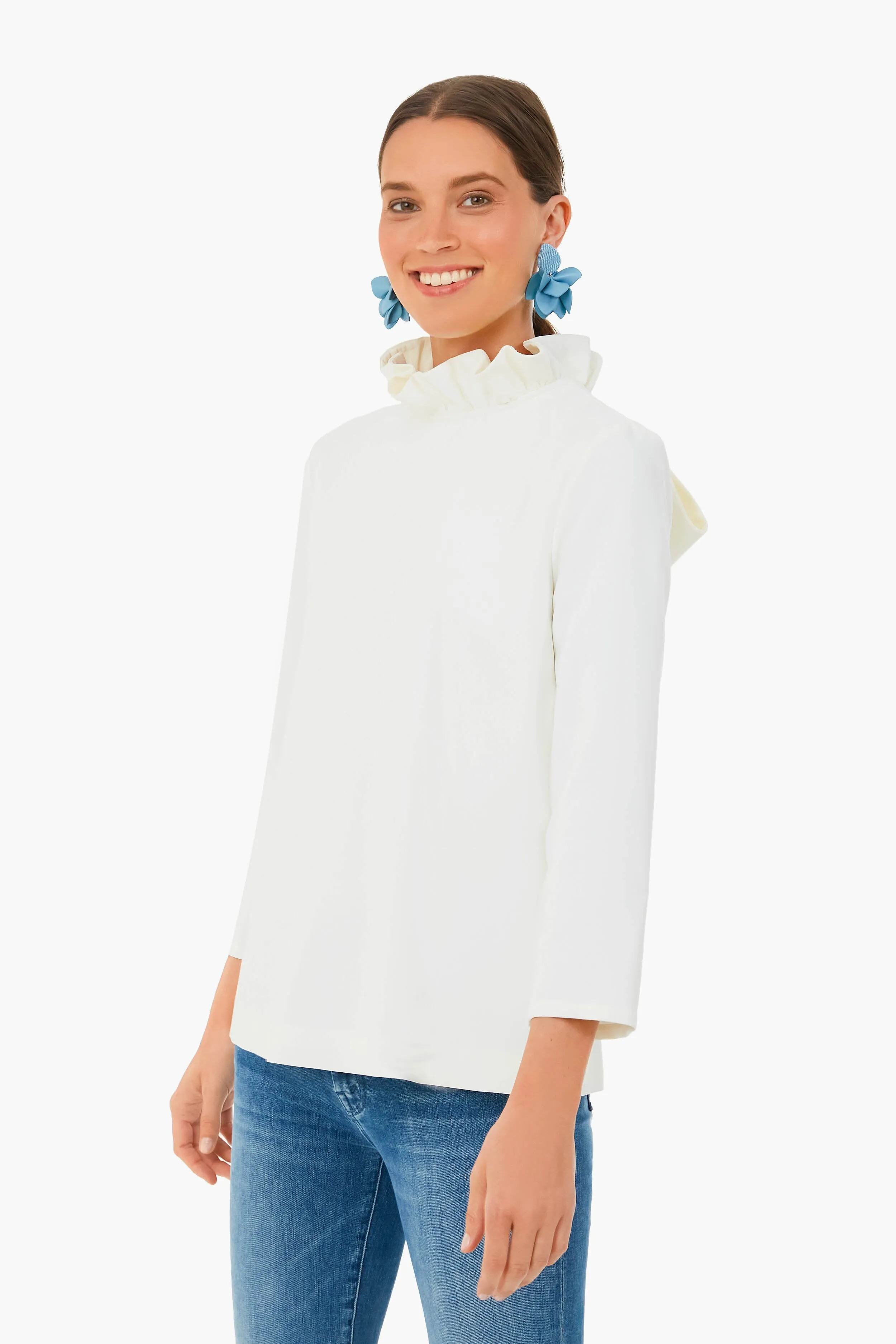 Dusty Blue Silk and Leather Orchid Earrings sold by Tuckernuck product image thumbnail 3