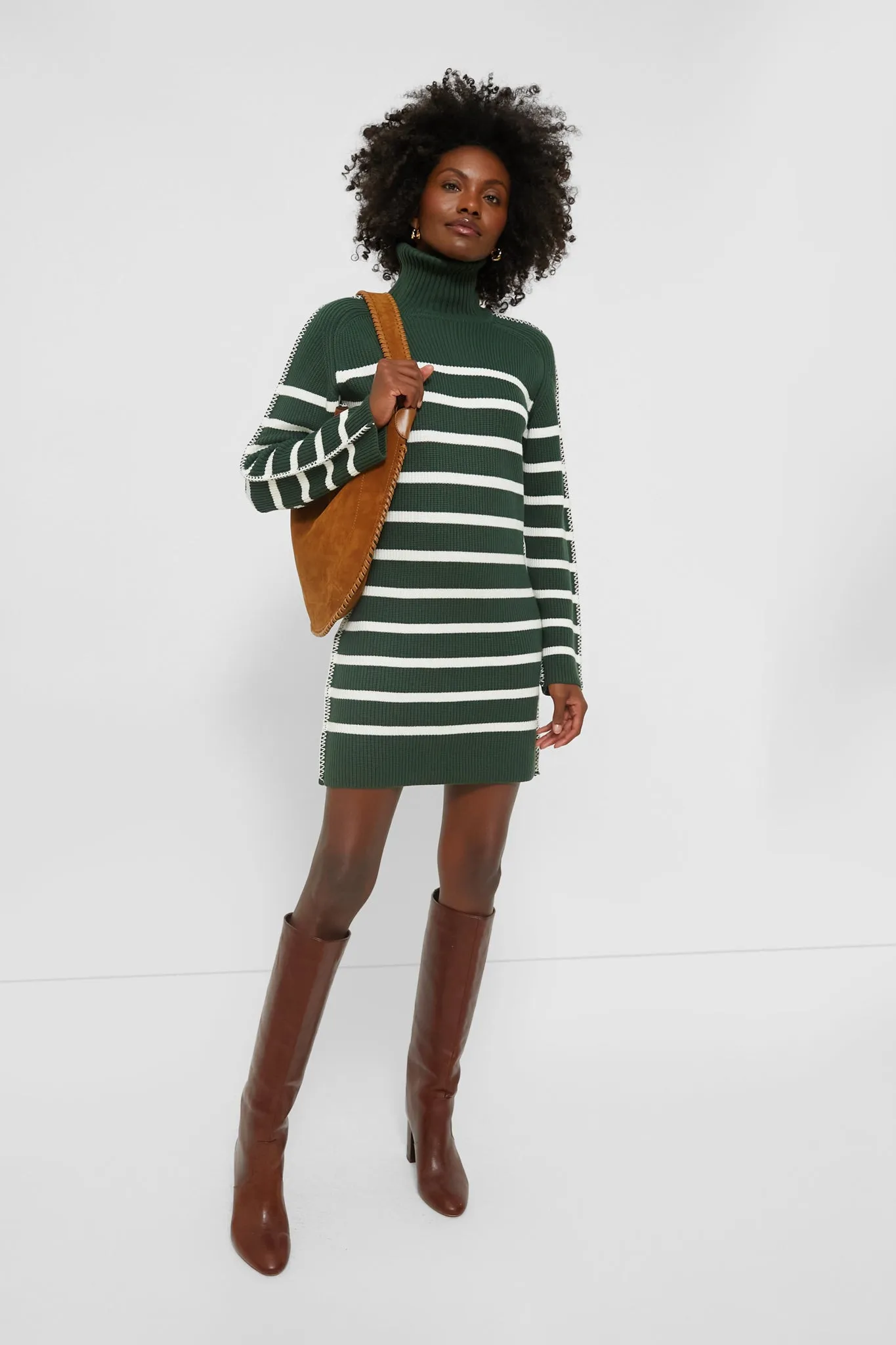 Pine Green & White Striped Emsley Mini Sweater Dress sold by Tuckernuck product image thumbnail 2