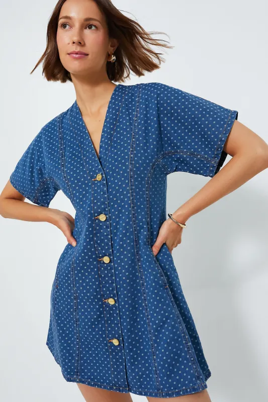 Mid Blue Stone Light Jacquard Denim Mini Dress made by Tuckernuck