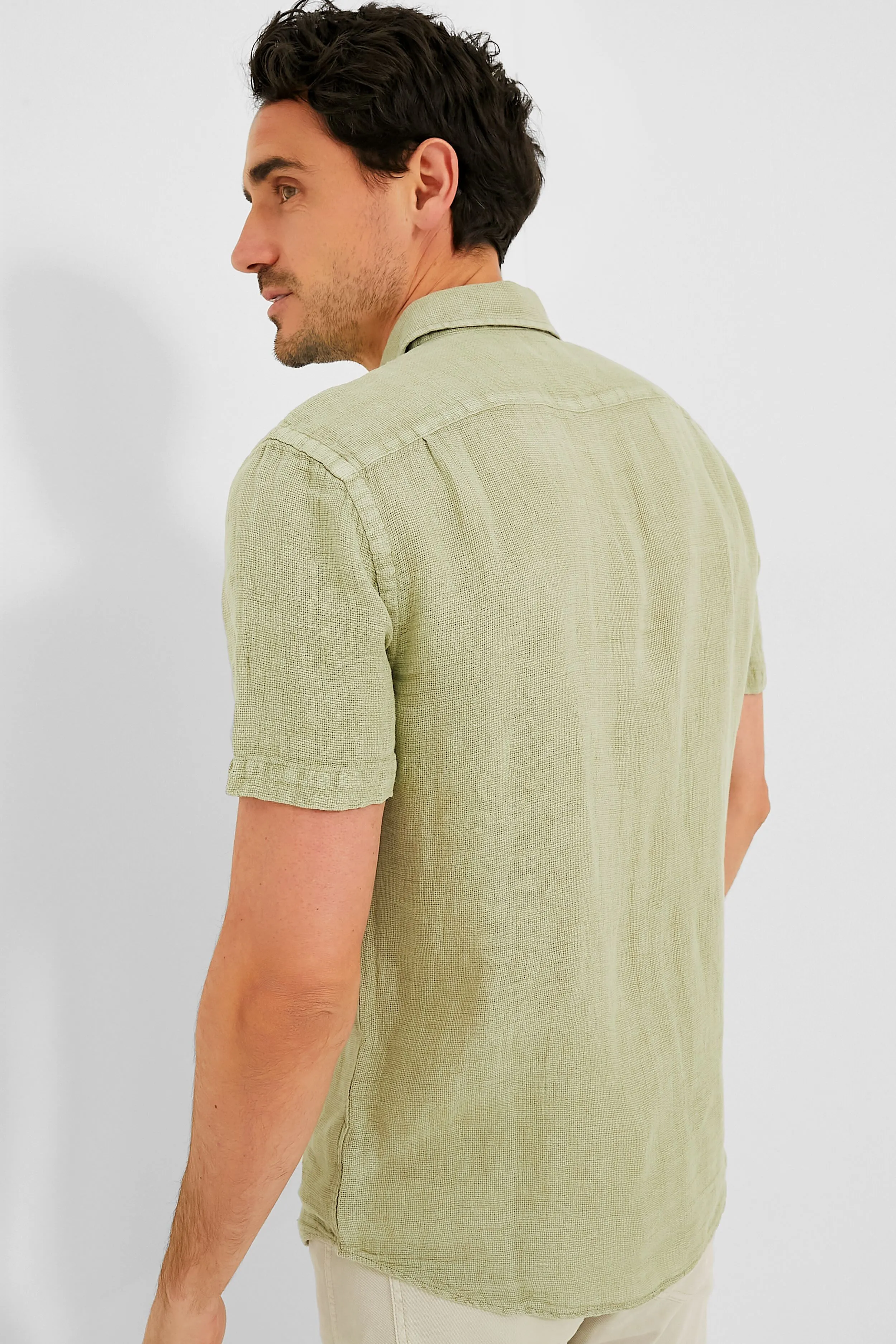 Canyon Olive Basketweave Shot Sleeve Palma Linen Shirt sold by Tuckernuck product image thumbnail 4
