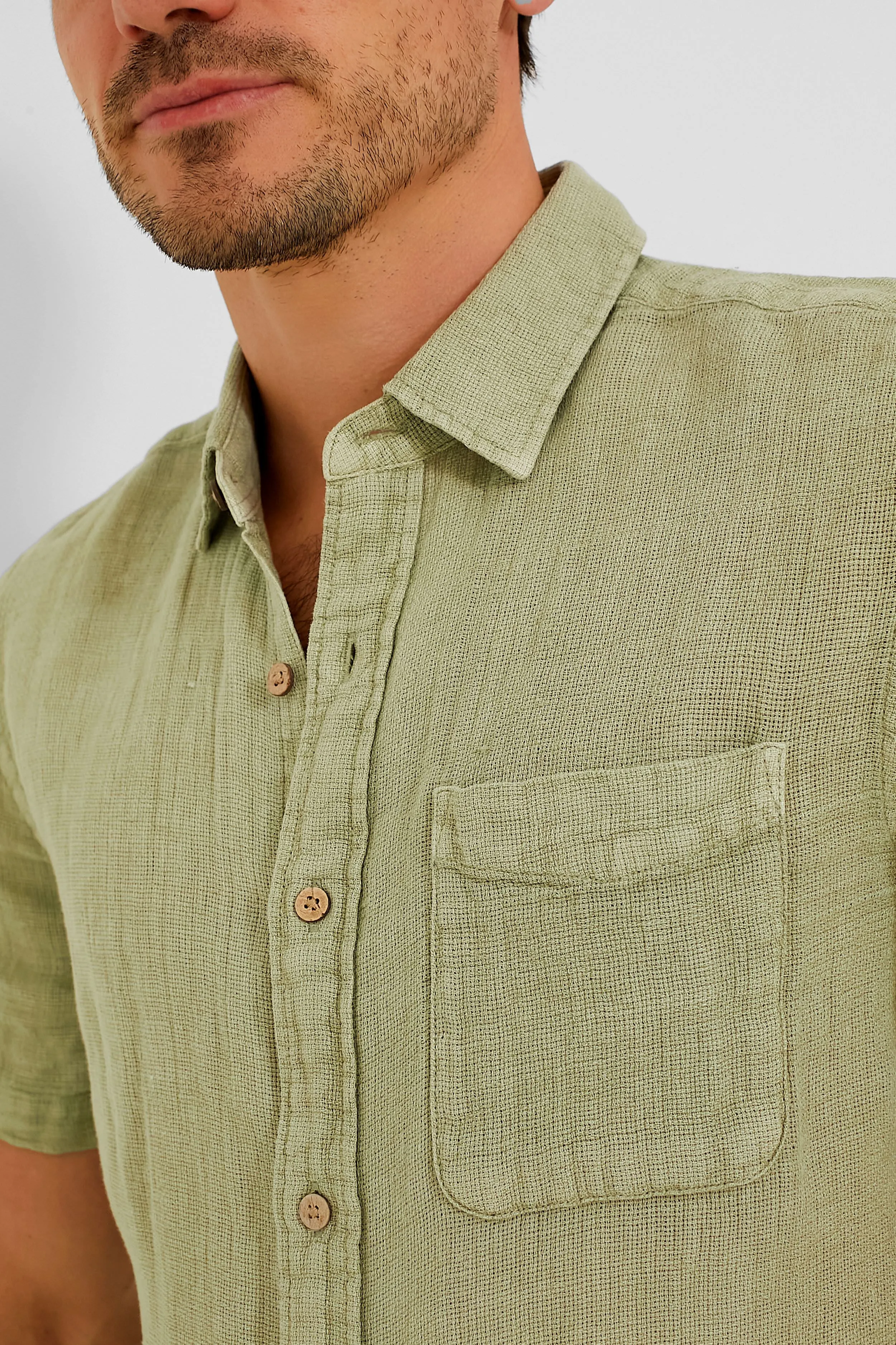 Canyon Olive Basketweave Shot Sleeve Palma Linen Shirt sold by Tuckernuck product image thumbnail 5