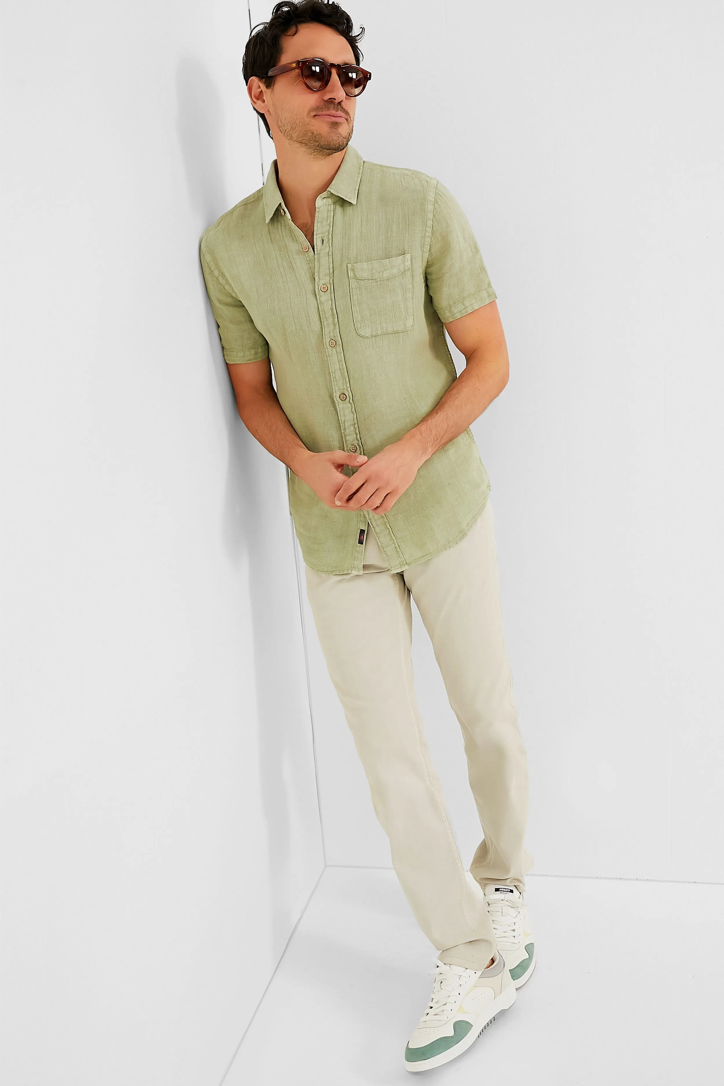 Canyon Olive Basketweave Shot Sleeve Palma Linen Shirt sold by Tuckernuck product image thumbnail 2