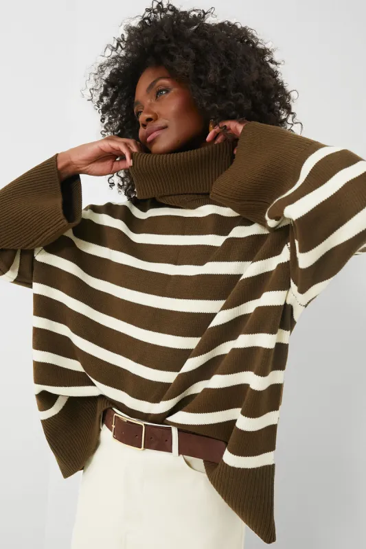 Military Olive and Ecru Striped Turtleneck Sweater sold by Tuckernuck