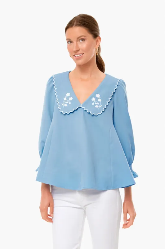 Cornflower Blue Embroidered Easton Blouse sold by Tuckernuck