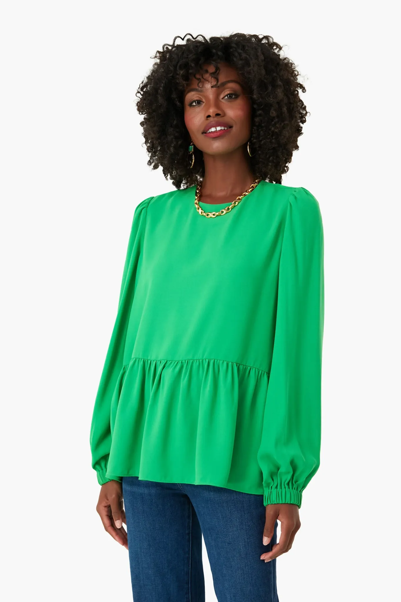 Emerald Green Carlota Peplum Blouse sold by Tuckernuck