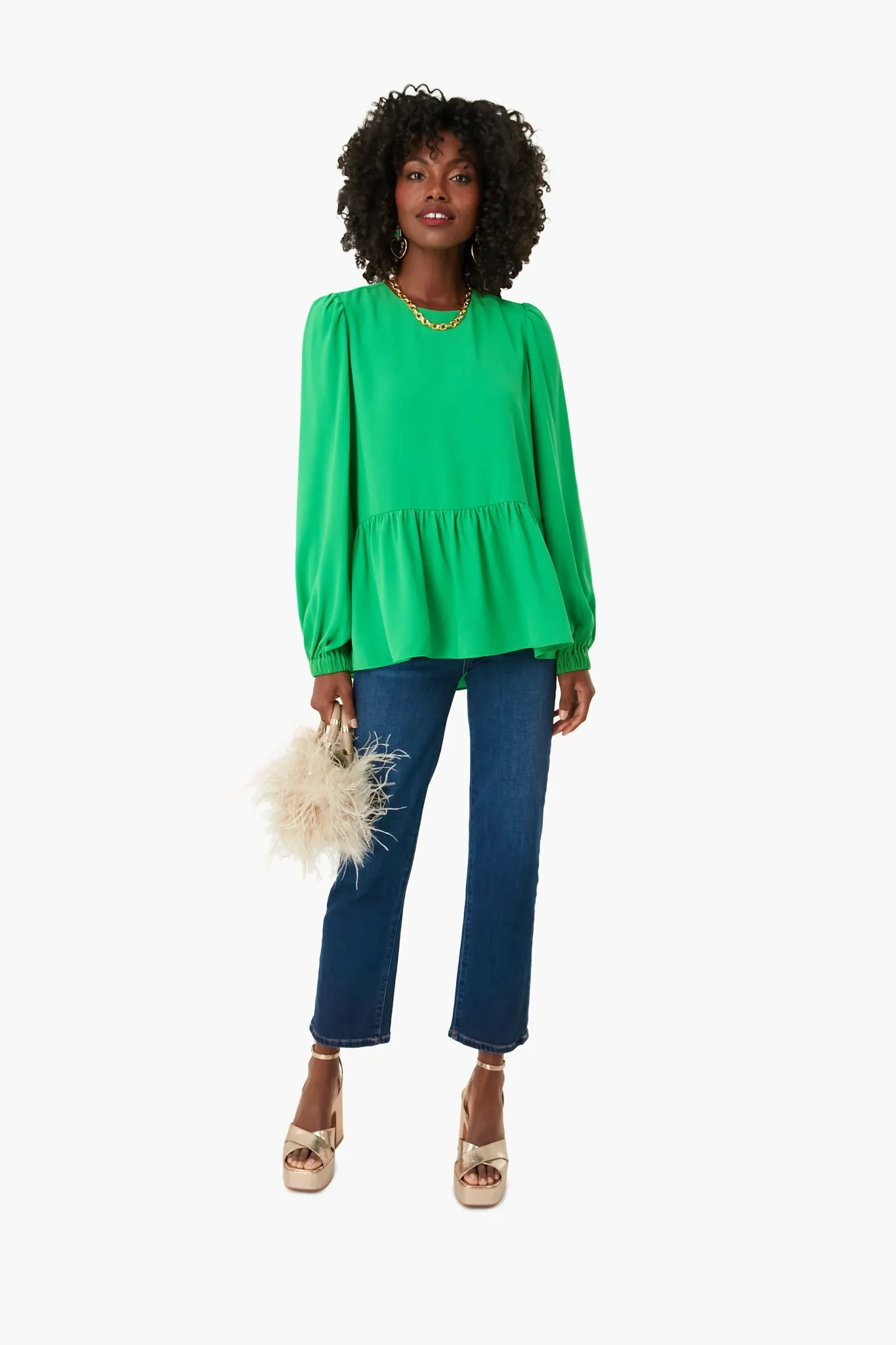 Emerald Green Carlota Peplum Blouse sold by Tuckernuck product image thumbnail 2