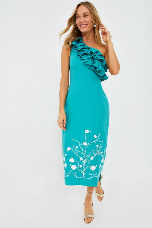 Teal Olivia One Shoulder Dress made by Tuckernuck