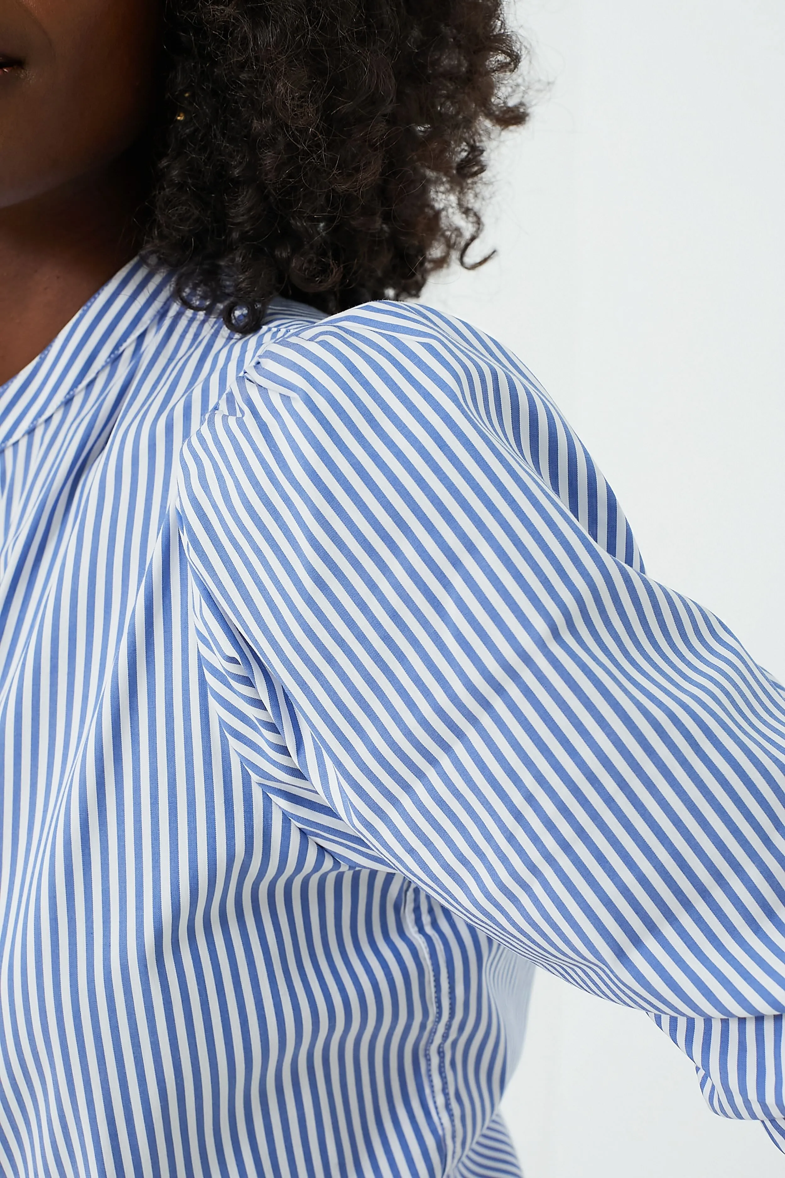 Blue and White Stripe Puffed Shoulder Shirt sold by Tuckernuck product image thumbnail 5