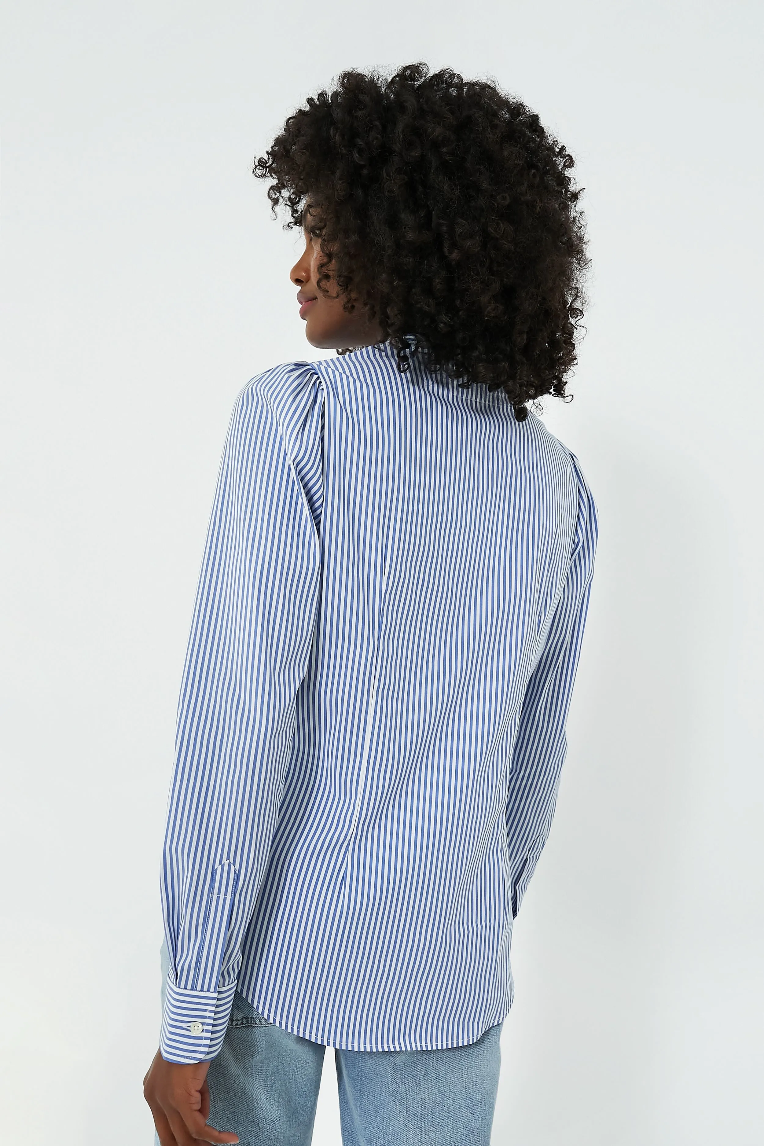 Blue and White Stripe Puffed Shoulder Shirt sold by Tuckernuck product image thumbnail 4