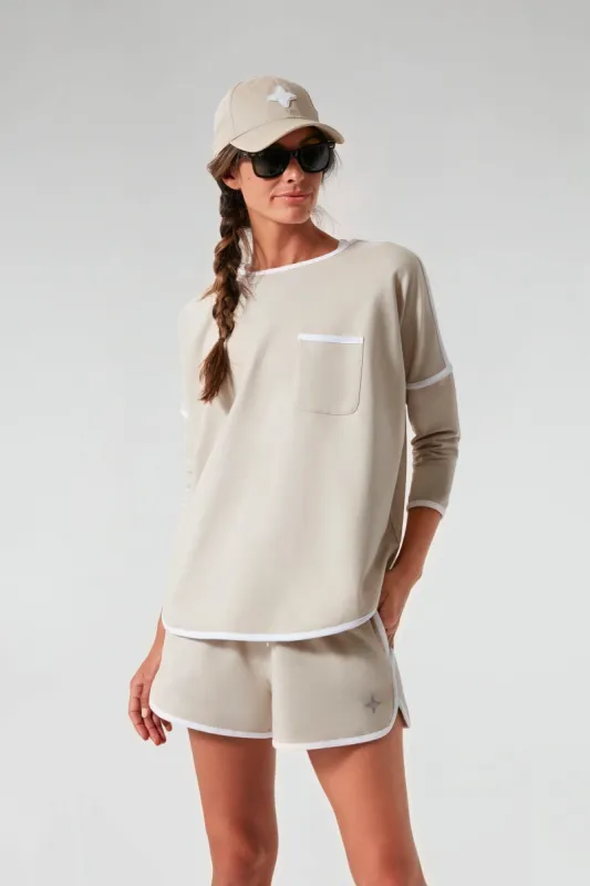 Sand and White Terry Farah Pullover sold by Tuckernuck